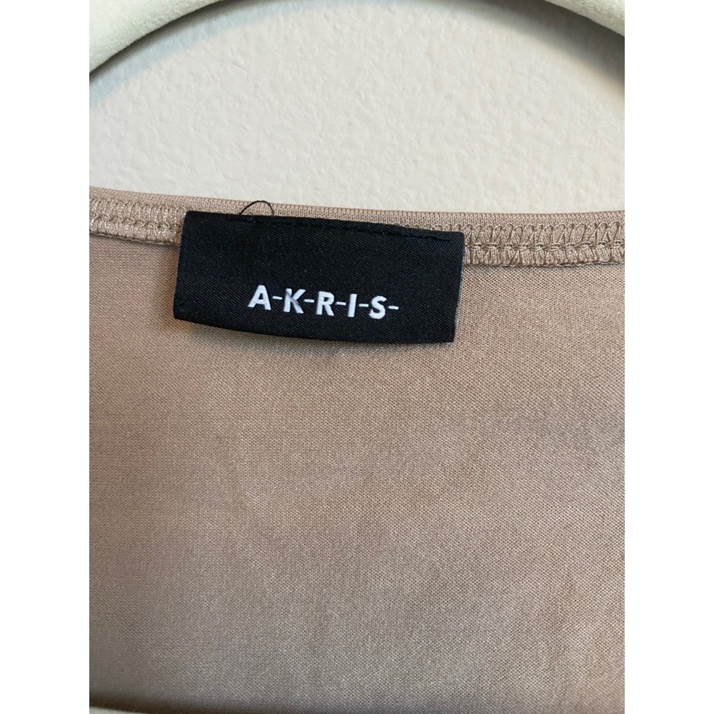 Akris Womens Taupe Beige Cotton Stretch Scoop Neck Elbow Sleeve Top Size 8 - Picture 2 of 7